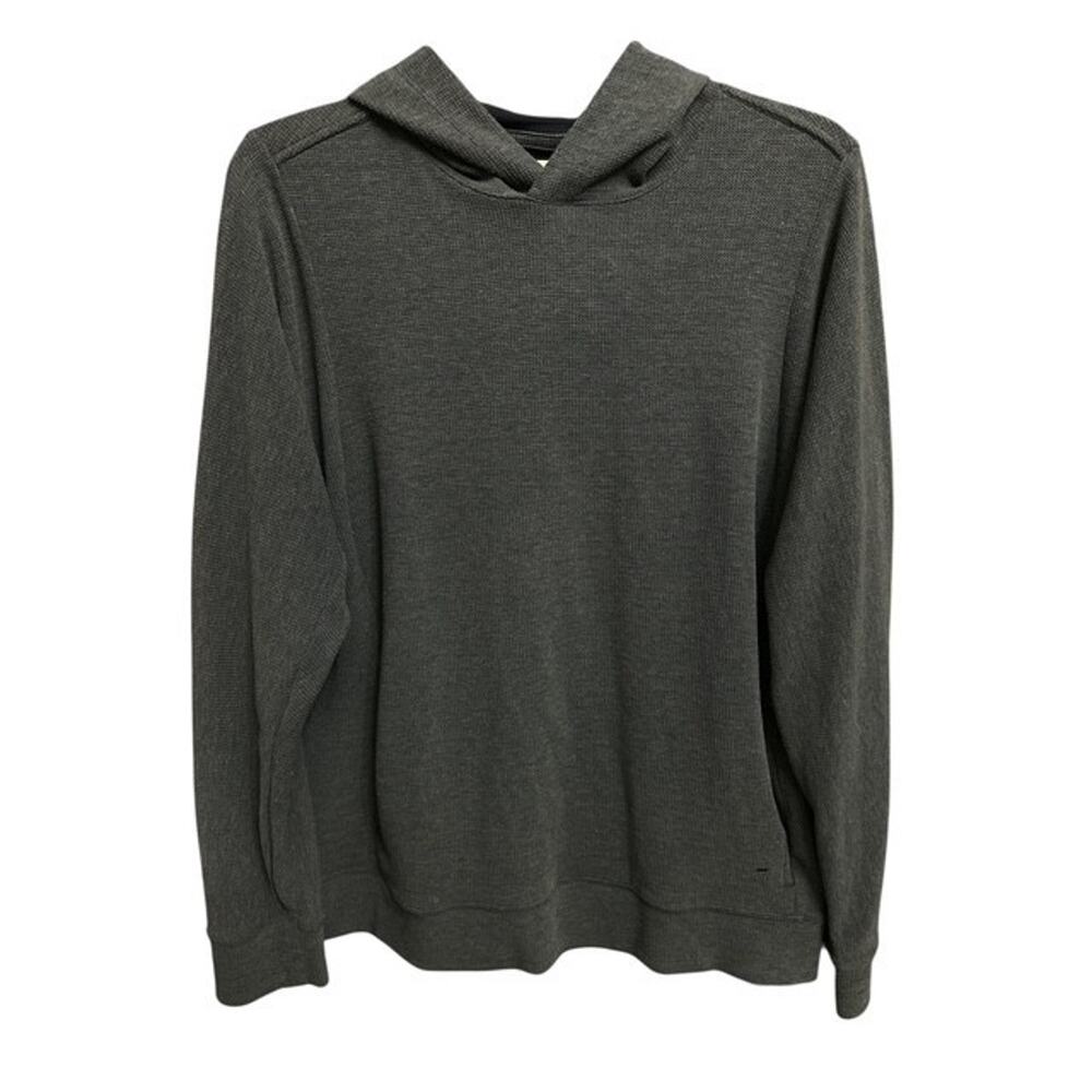Tommy John Men Large Hoodie Blue Gray Waffle Knit Front Slip Pockets Long Sleeve